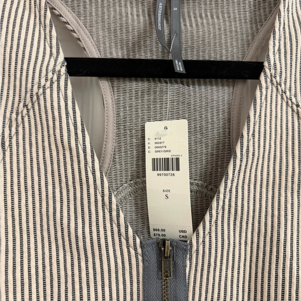 NWT Anthropologie (S) Neutral Ribbed Deep V Neck Zipper Tank Top Grey White - Picture 6 of 6